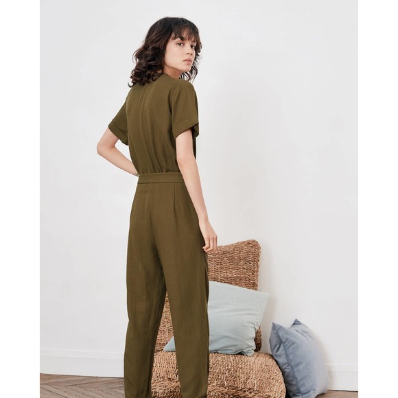 Comptoir des Cotonniers Facination Jumpsuit Dark Kaki Belted Wrap Neckline XXS - Picture 7 of 7